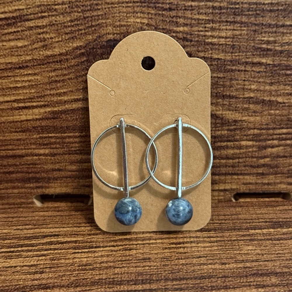 Silver and Blue Geometric Earrings